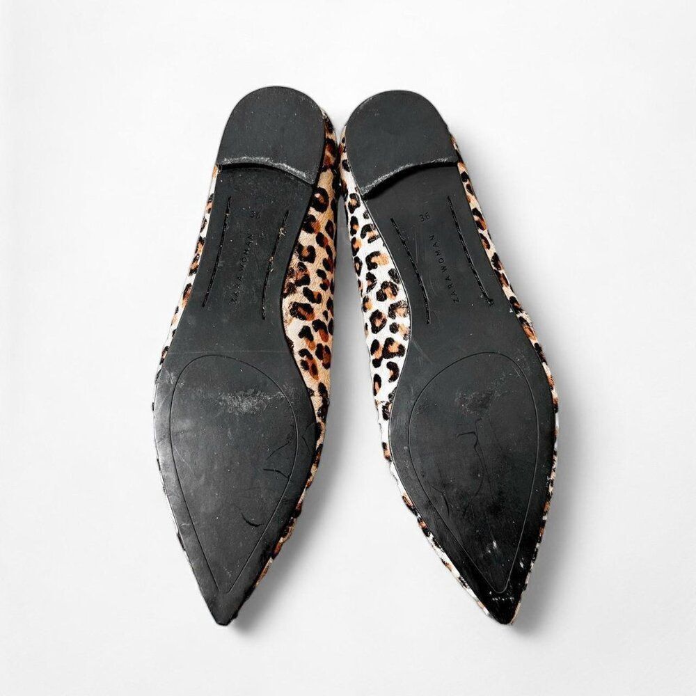 Zara Leopard Print Lace Up Pointy Toe Ballet Flat… - image 6